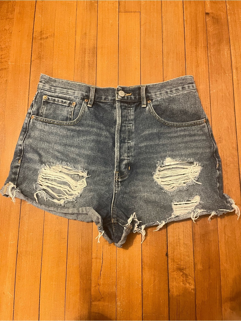 PacSun Distressed High-Rise Denim Shorts - Blue